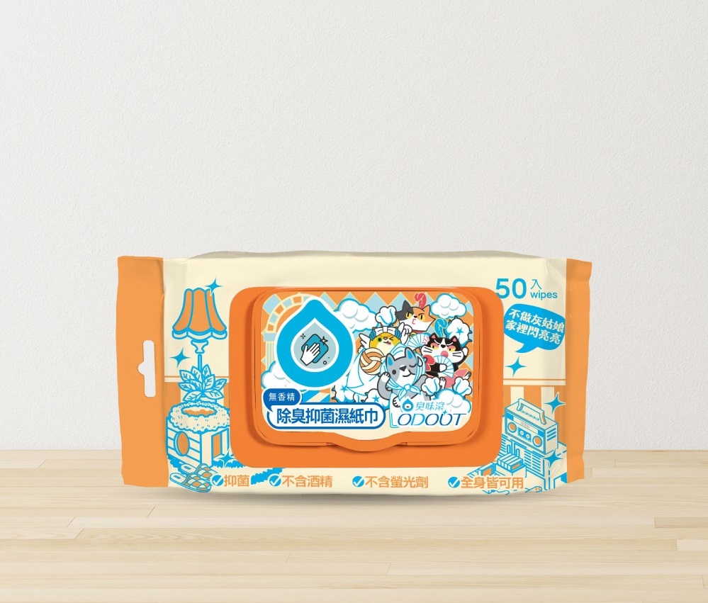 臭味滾｜貓用濕紙巾 50抽