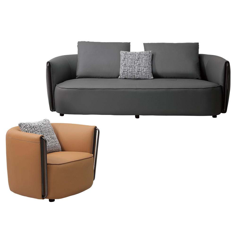 艾米堤耐磨貓抓皮革沙發組合-二件組(1人+3人-附抱枕)