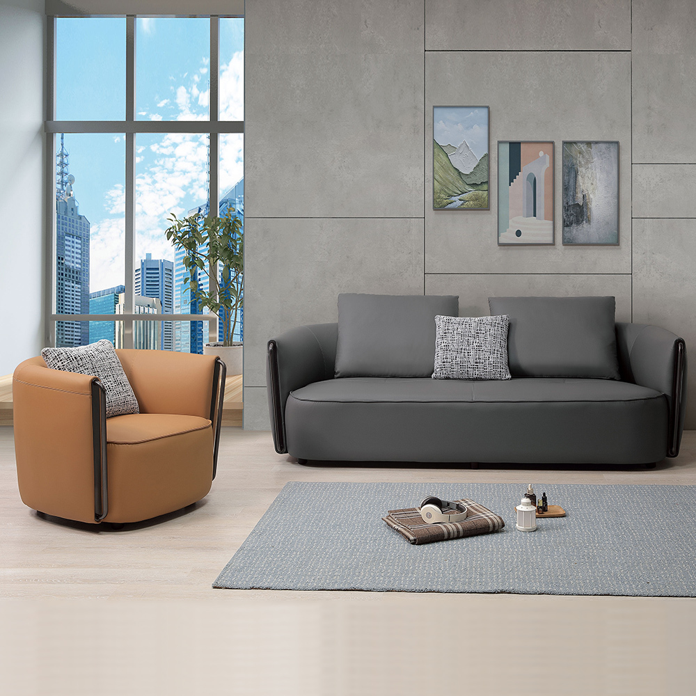 艾米堤耐磨貓抓皮革沙發組合-二件組(1人+3人-附抱枕)