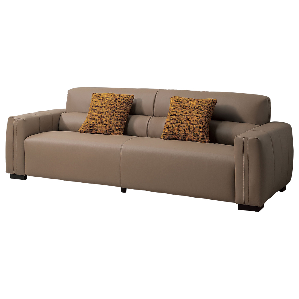 羅伊斯卡其色耐磨貓抓皮革沙發三人座/沙發椅-附抱枕