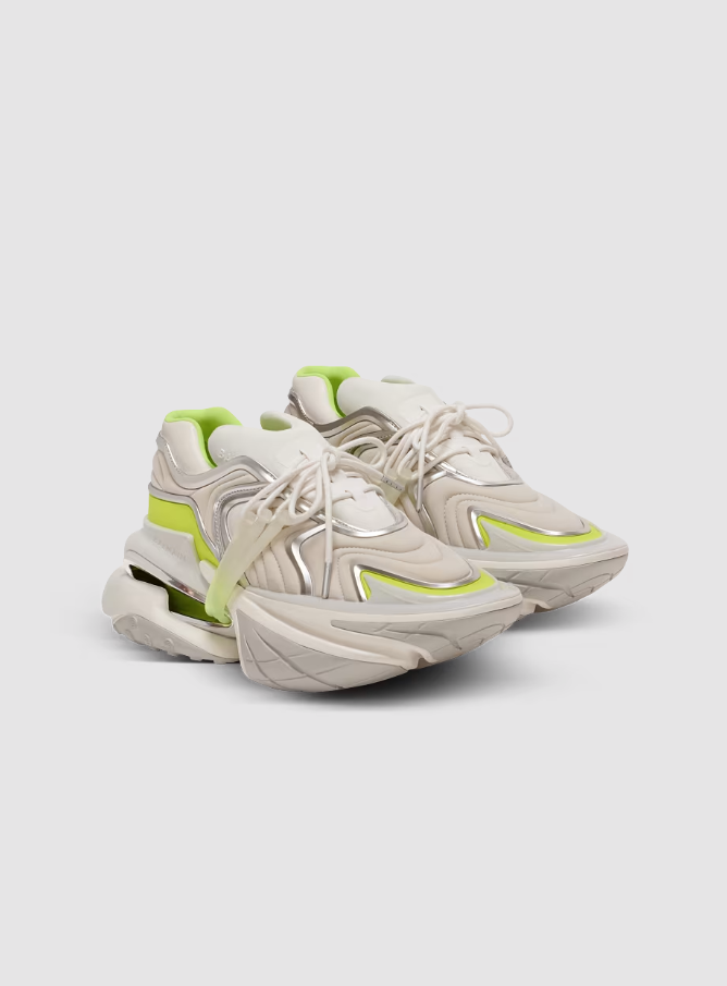 【 BALMAIN UNICORN WAVE 皮革運動鞋 - 白x銀x綠 】