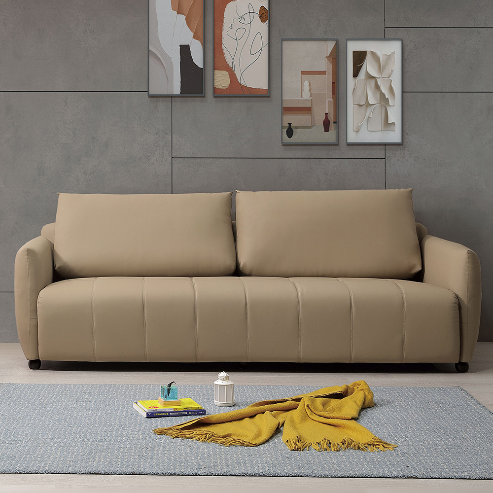 布洛爾卡其色乳膠皮革沙發三人座/沙發椅