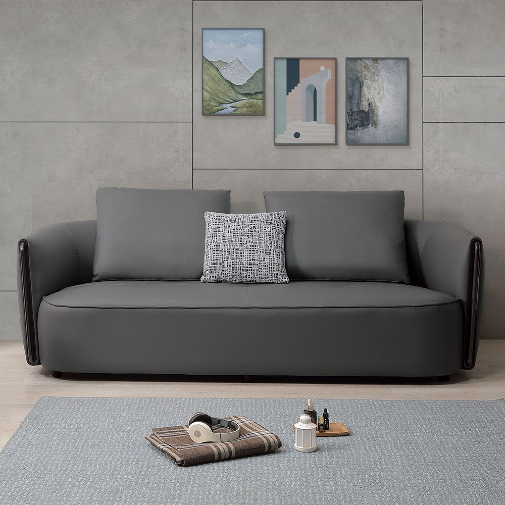 艾米堤耐磨貓抓皮革沙發三人座/沙發椅-附抱枕