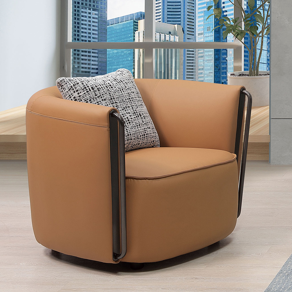 艾米堤耐磨貓抓皮革沙發單人座/一人座沙發椅-附抱枕