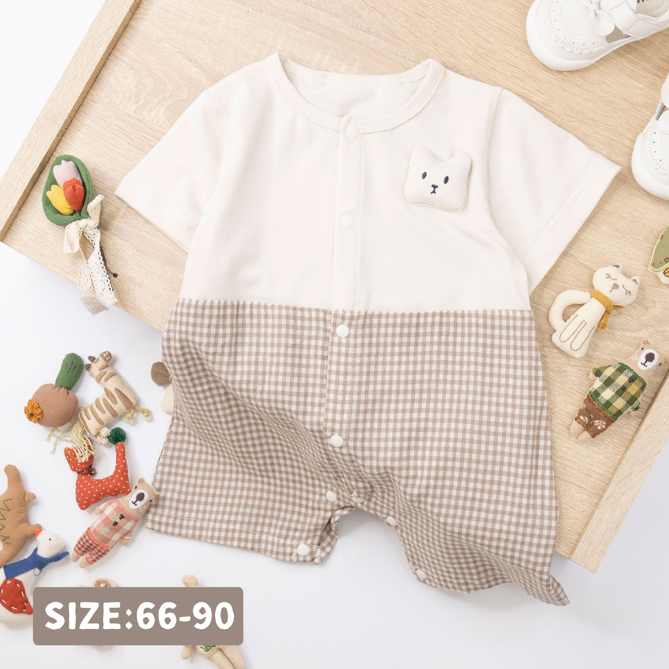 【JG0511】文青小格紋立體動物裝飾連身衣