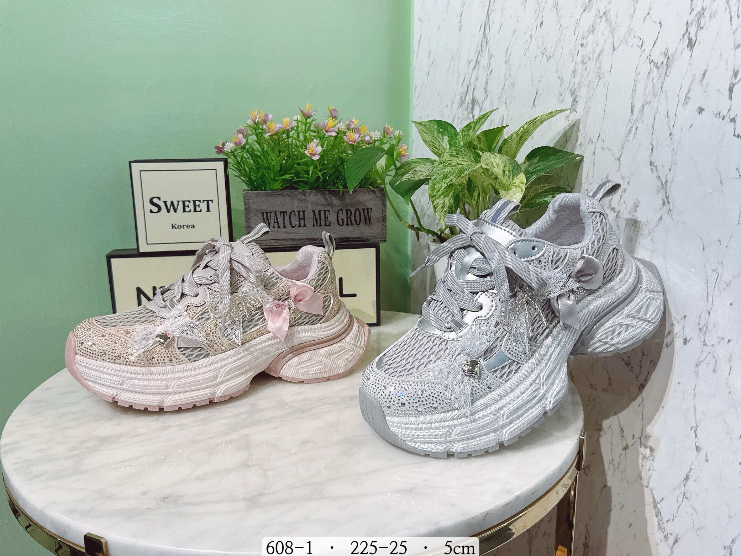 608-1韓國真皮網面蝴蝶結老爹鞋