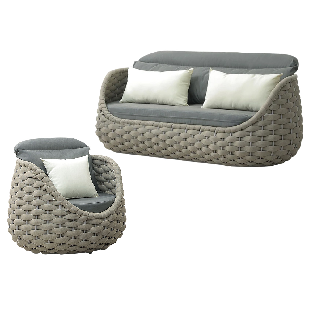 曼比鋁合金防水戶外休閒沙發椅組合-二件組(1人+3人-附抱枕)