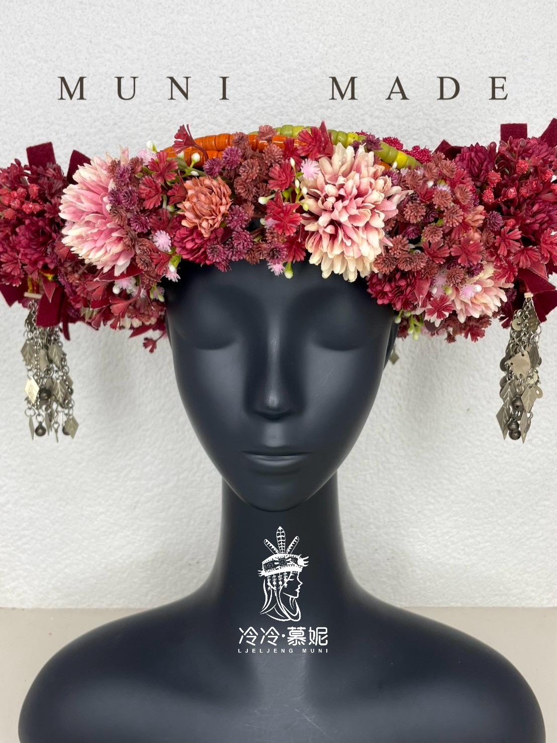 Muni-No.78貿易老珠配花轉珠頭飾56cm