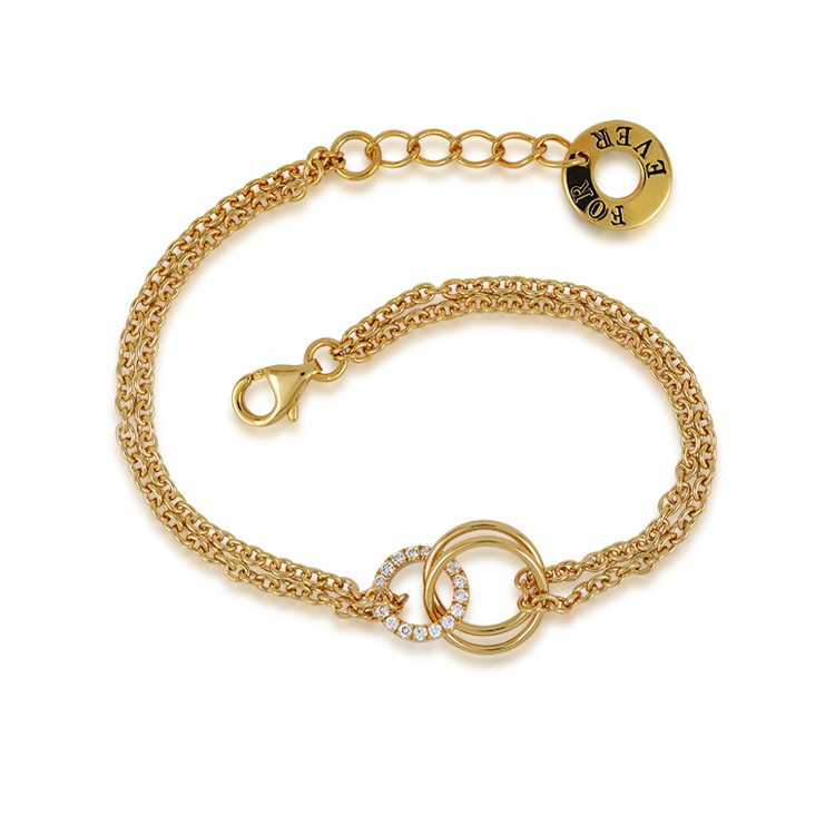 925純銀「土星環」14K金色晶鑽手鍊 (16.5公分+2公分延長鍊)-SDL0013