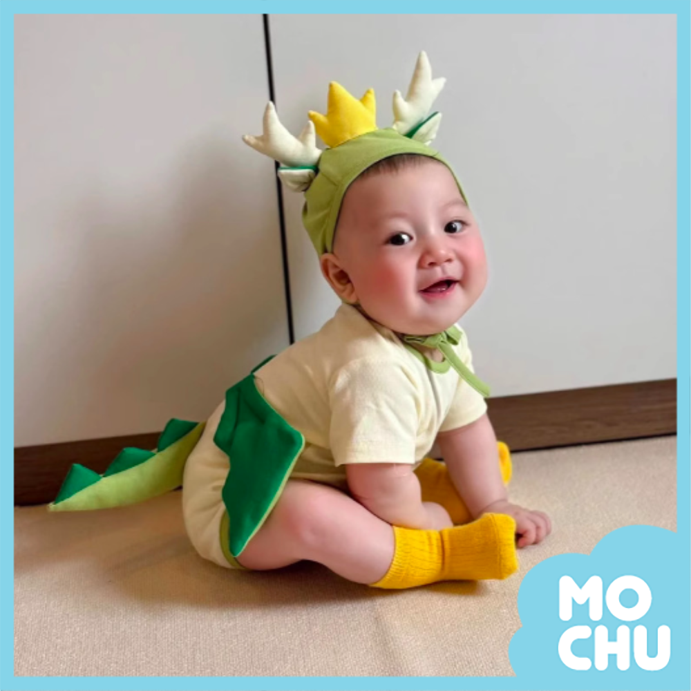 (80cm現貨)立體小飛龍短袖包屁衣-附帽