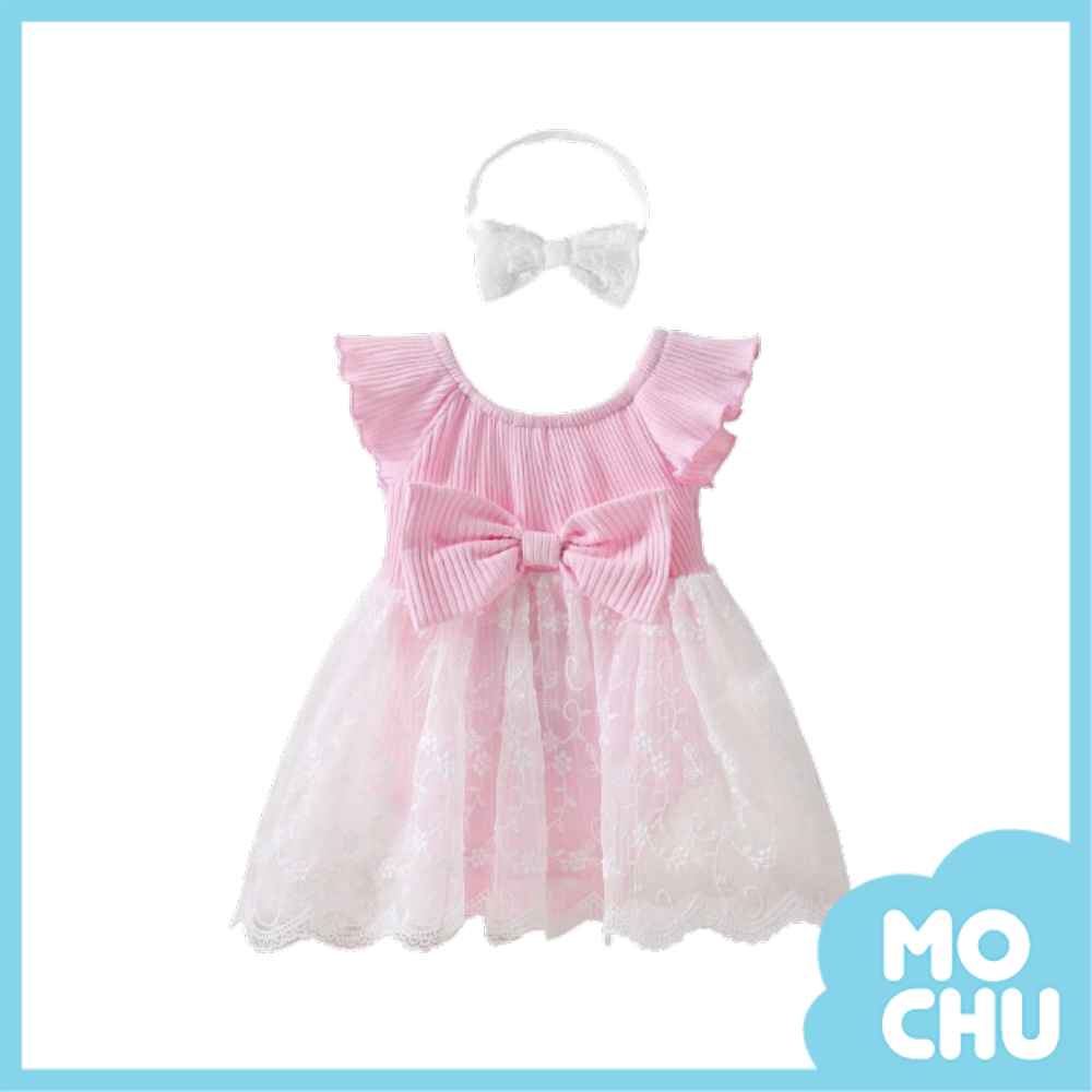 星蝶刺繡蕾絲包屁連身裙(三色)