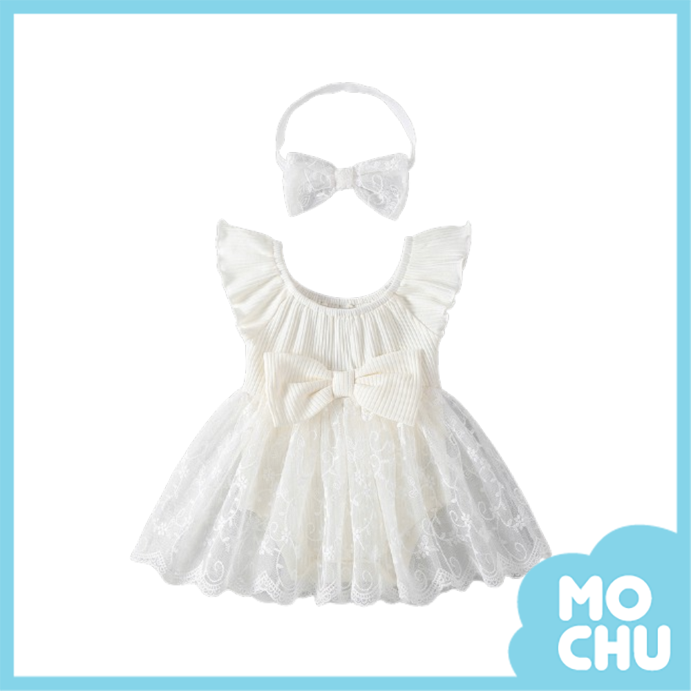 星蝶刺繡蕾絲包屁連身裙(三色)