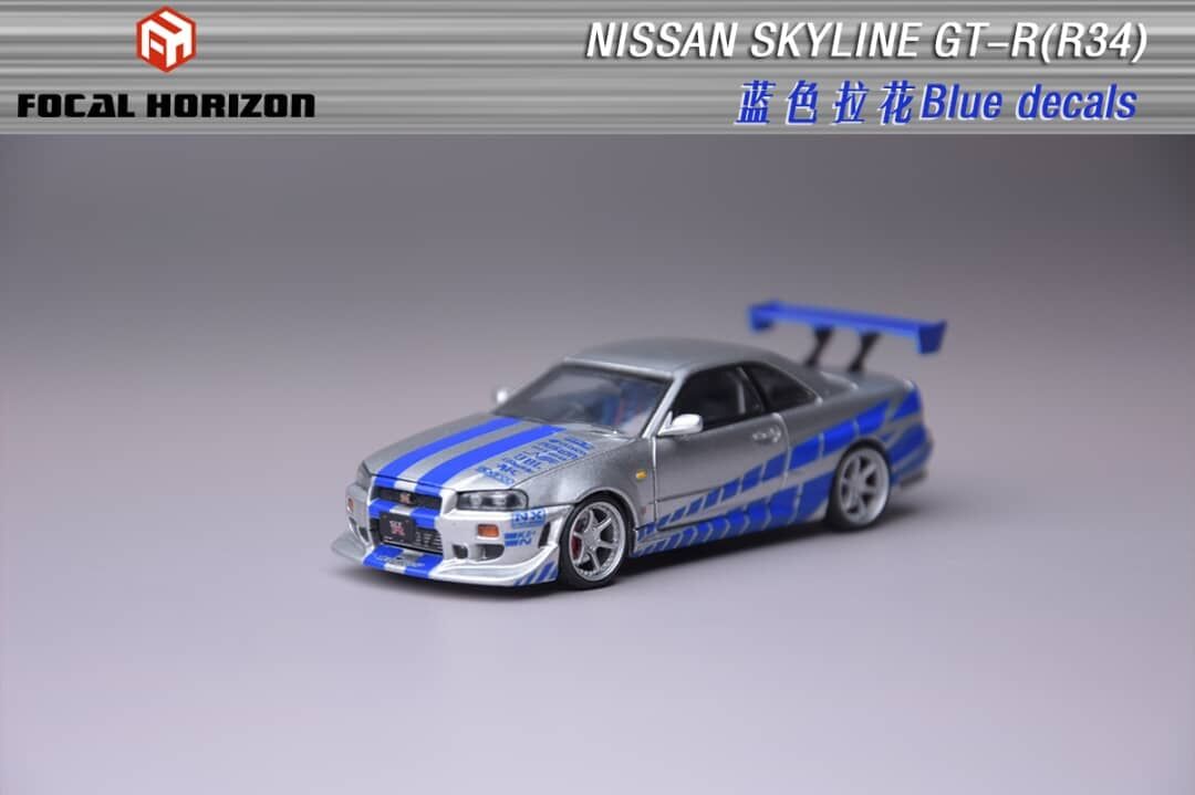 預訂:1/64 Focal Horizon Nissan Skyline GT-R R34 FNF Silver/ Blue (FHNSR34SB )