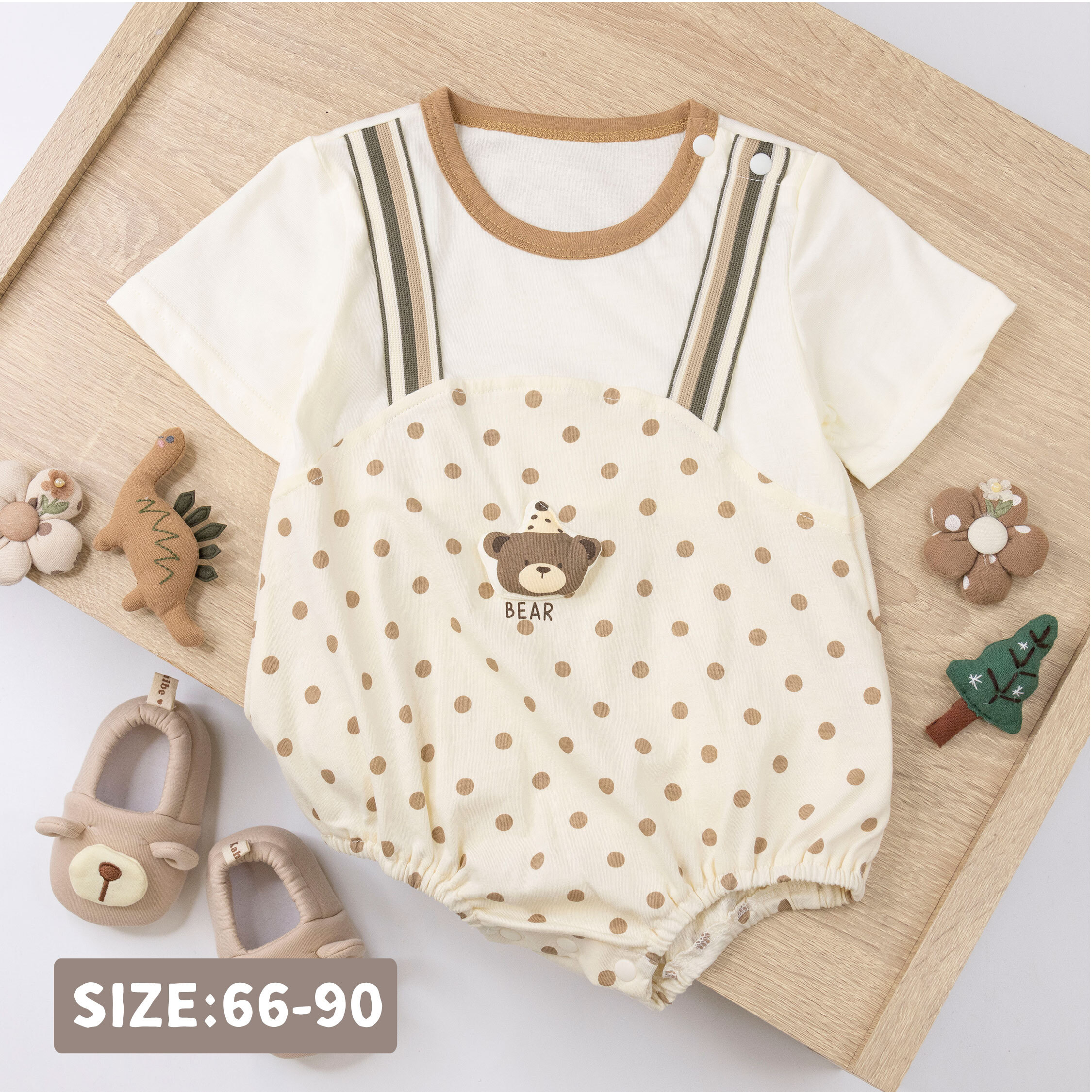 【JG0505】珍珠奶茶小熊假兩件包屁衣