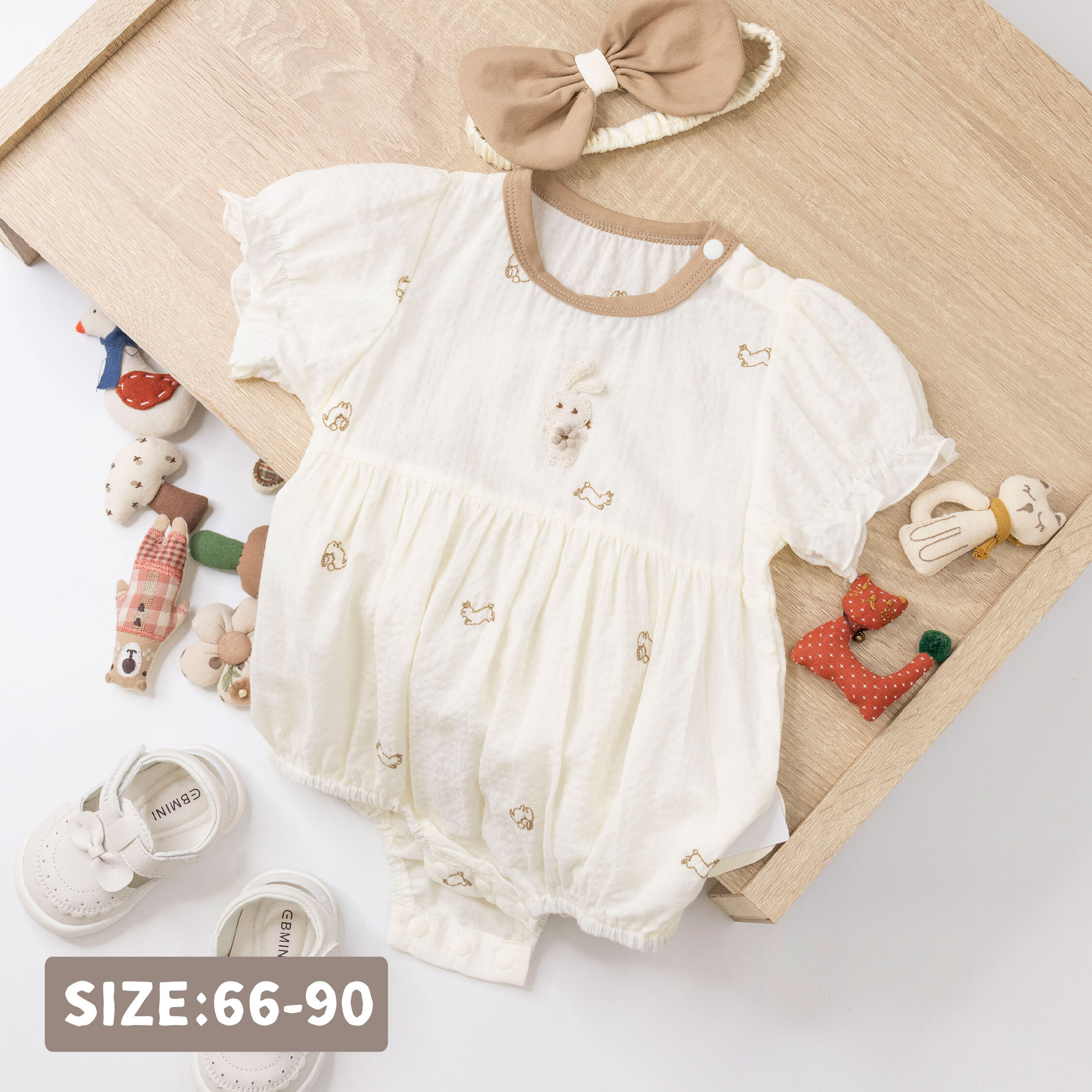 【JG0474】花朵兔兔質感舒適包屁衣(附髮帶)