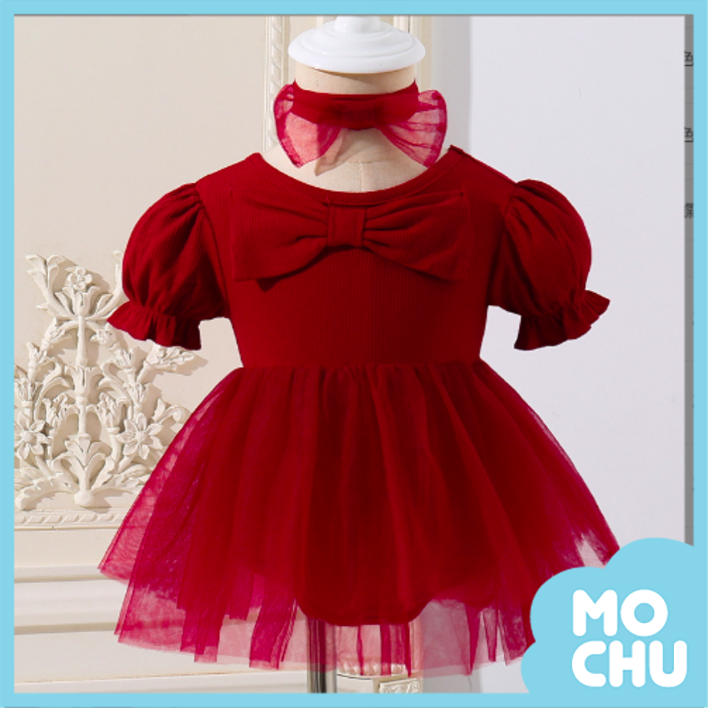 泡泡花苞袖紗裙包屁衣(三色)