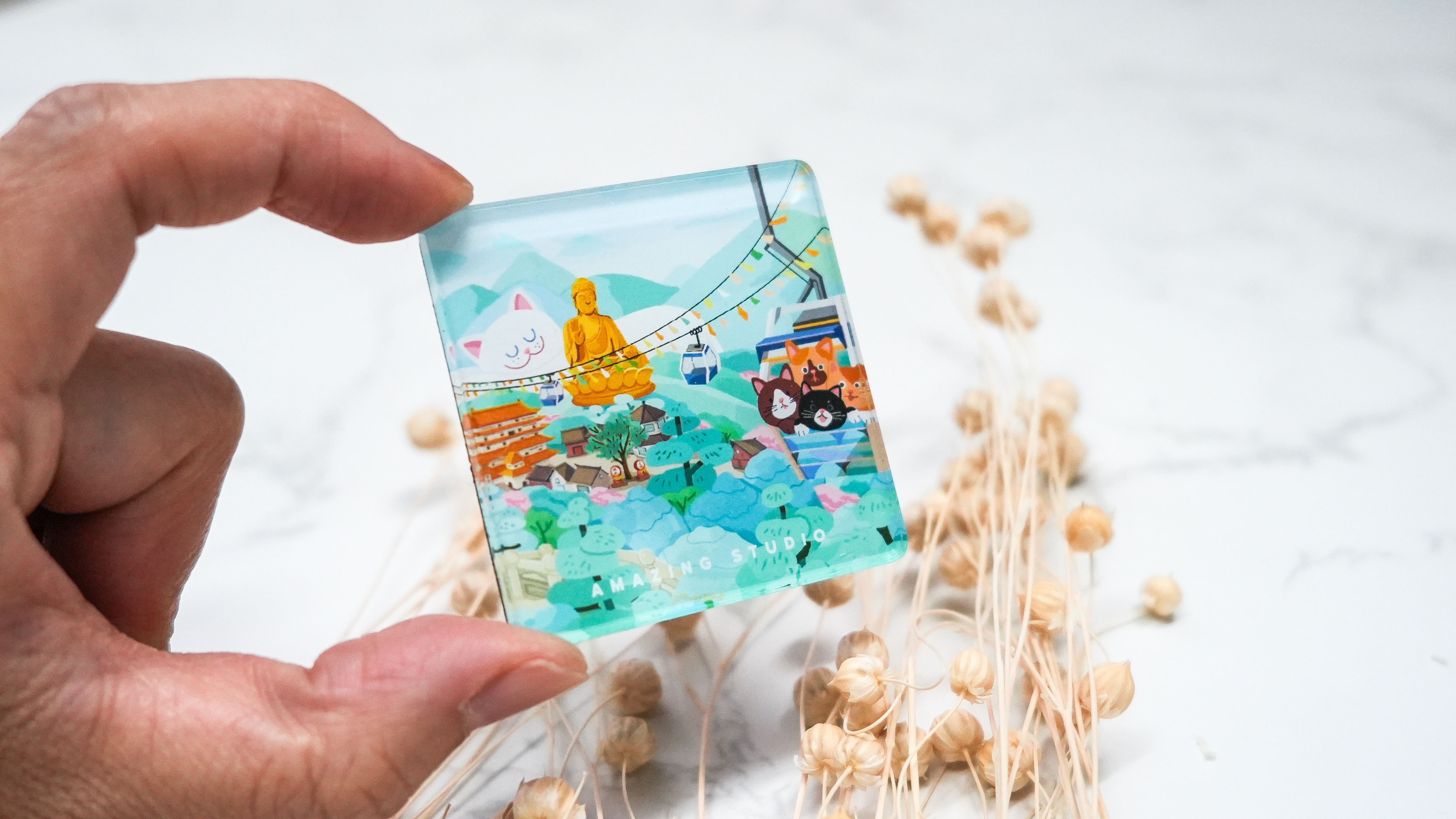 【貓遊街角 - 纜車風光】 亞加力磁石貼丨Amazing Studio