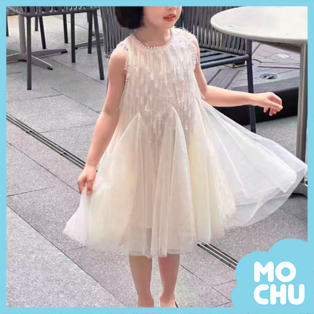 銀穗流蘇網紗無袖連身裙
