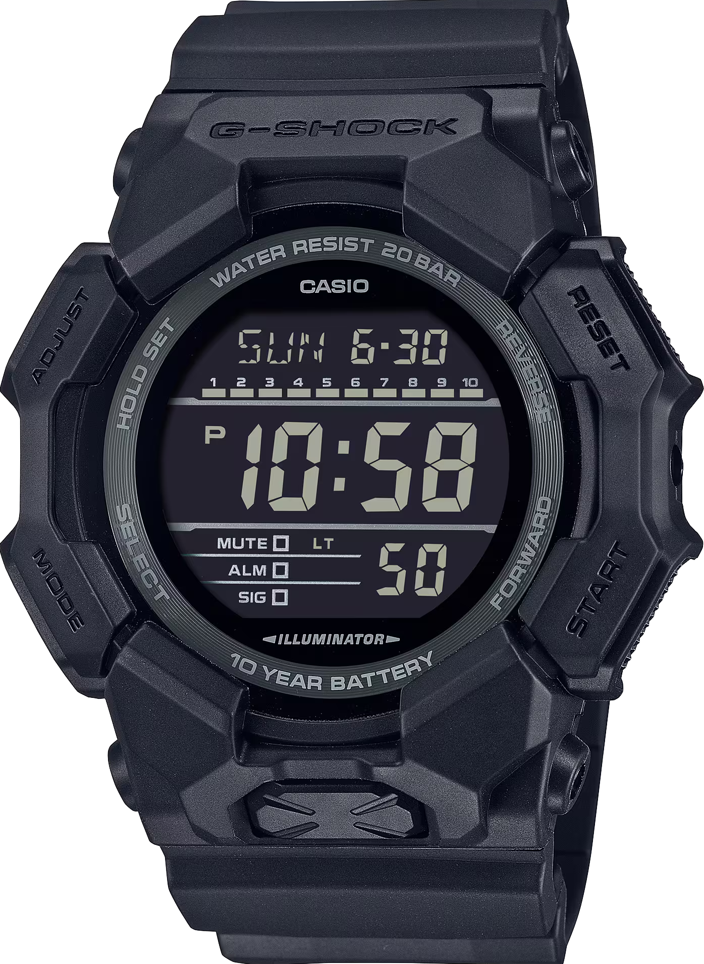 萬年鐘錶 - G-SHOCK  酷黑時尚百搭數位運動電子錶  GD-010-1A1 錶徑 : 51.9mm