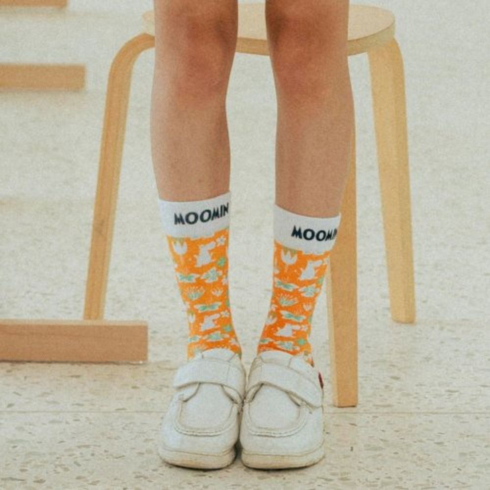 【Pinkoi x Moomin】限量 日系插畫風雙針筒羅紋襪 橘色印花款