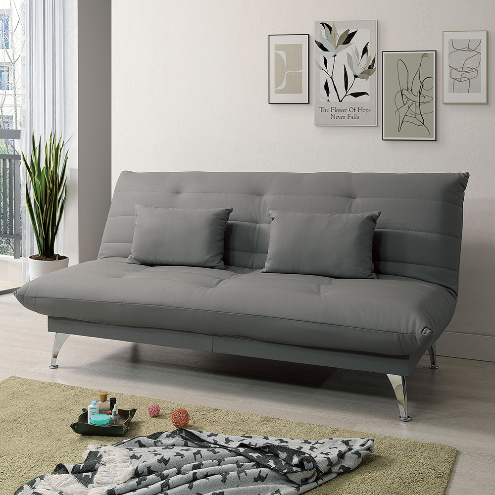 宇森灰色耐磨貓抓皮革沙發床組/三人椅/三人座沙發-附抱枕