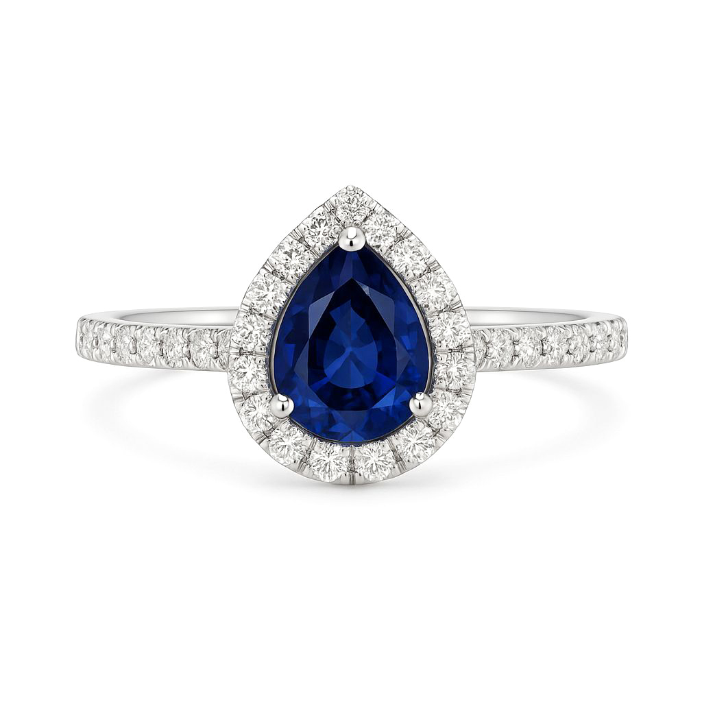 18K白金天然鑽石藍寶石戒指