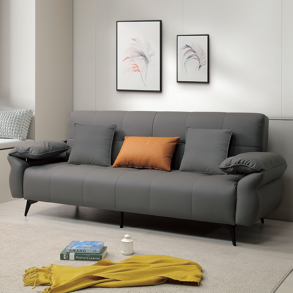 維嘉深灰色皮革沙發床組/三人椅/三人座沙發-附抱枕