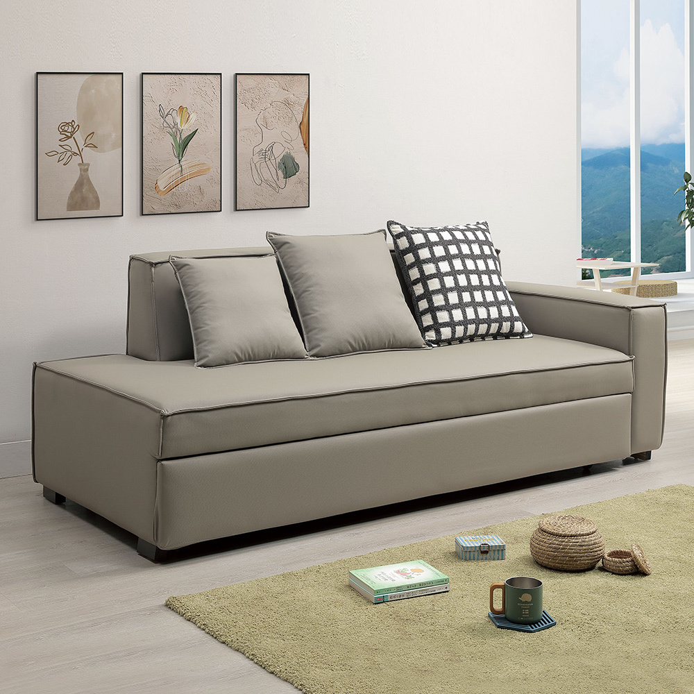 艾蒙灰色耐磨貓抓皮革沙發床組/三人椅/三人座沙發-附抱枕