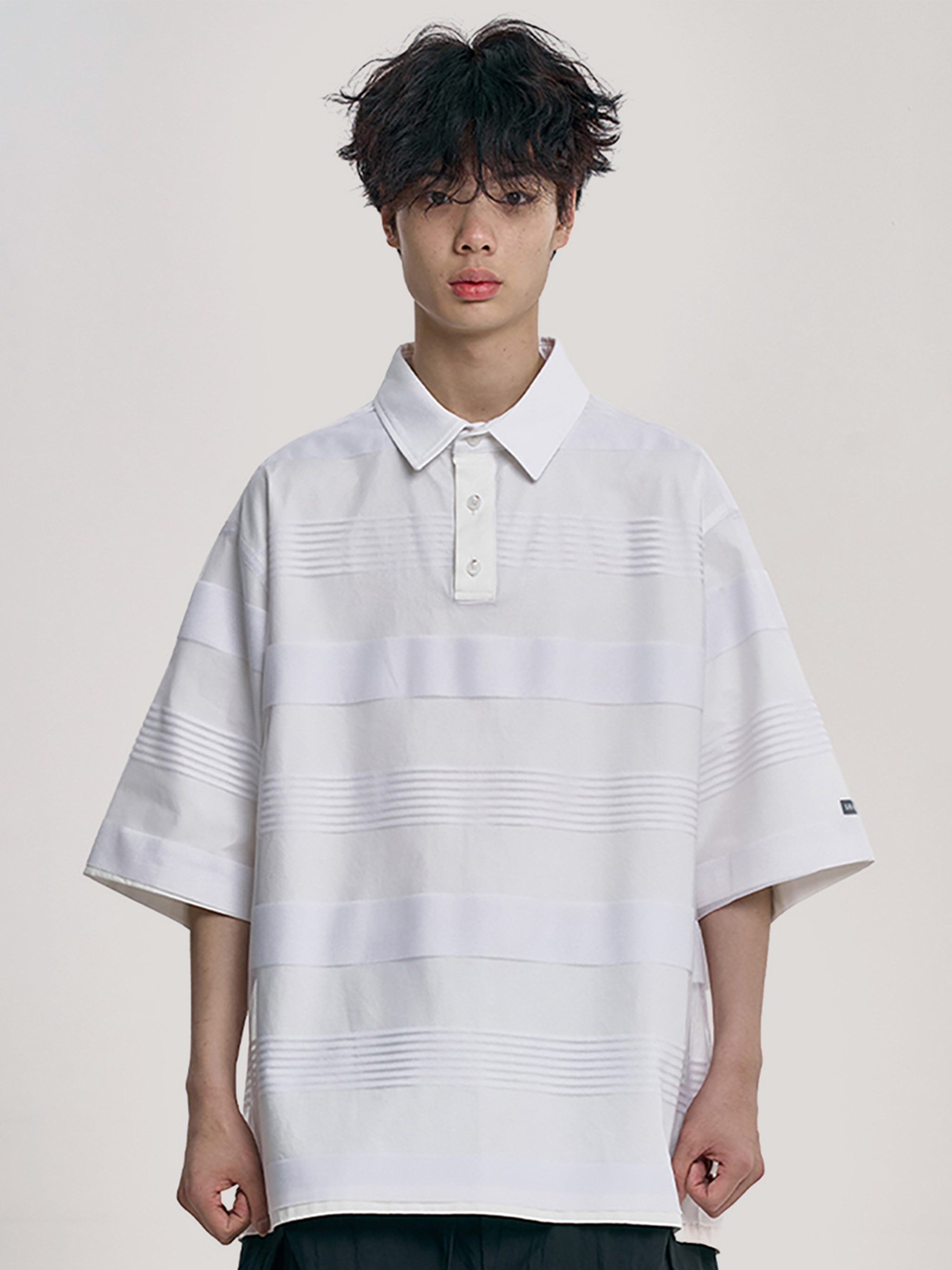 AJOBYAJO STRIPE MESH LAYERED POLO SHIRT 襯衫