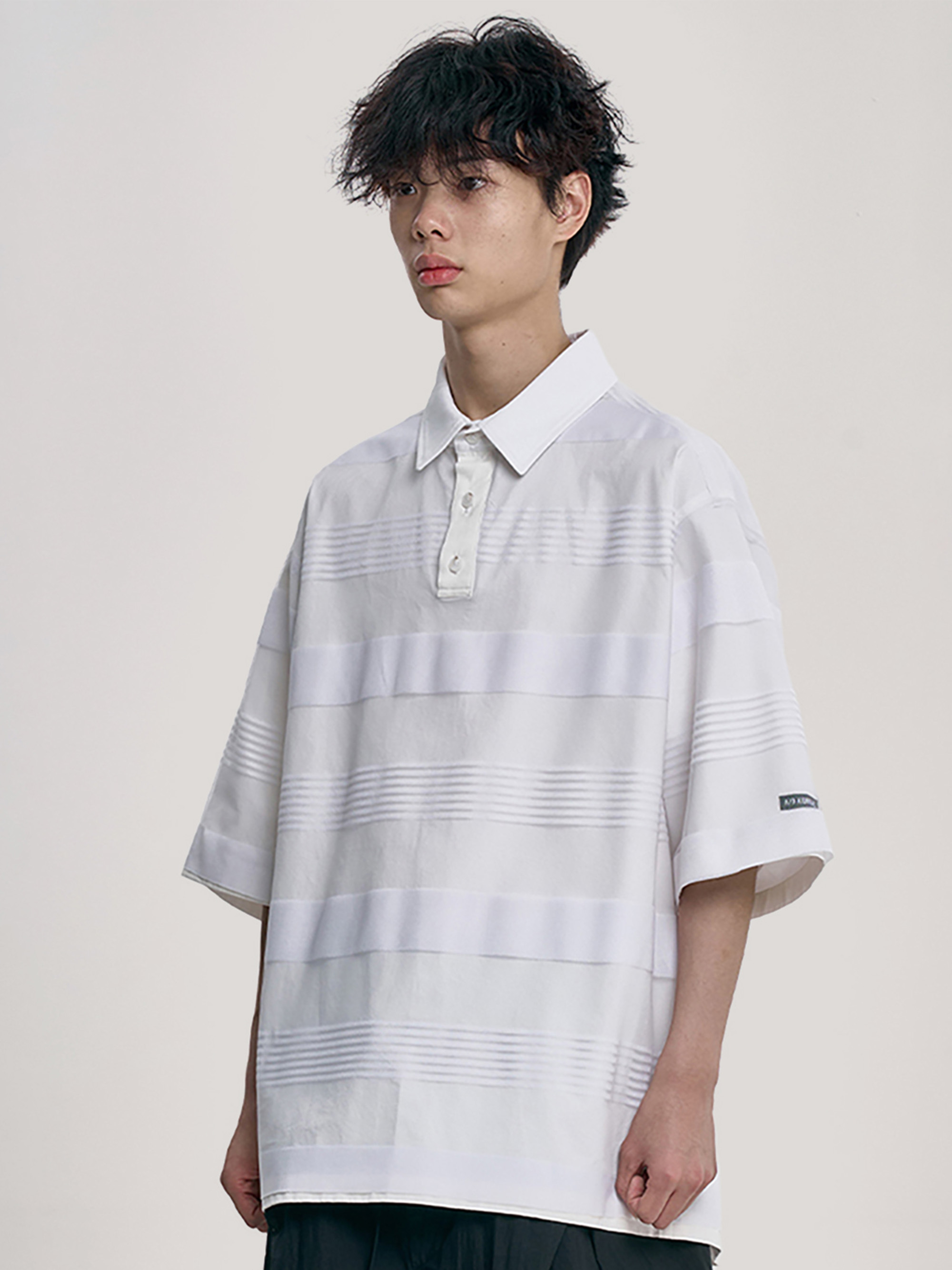AJOBYAJO STRIPE MESH LAYERED POLO SHIRT 襯衫