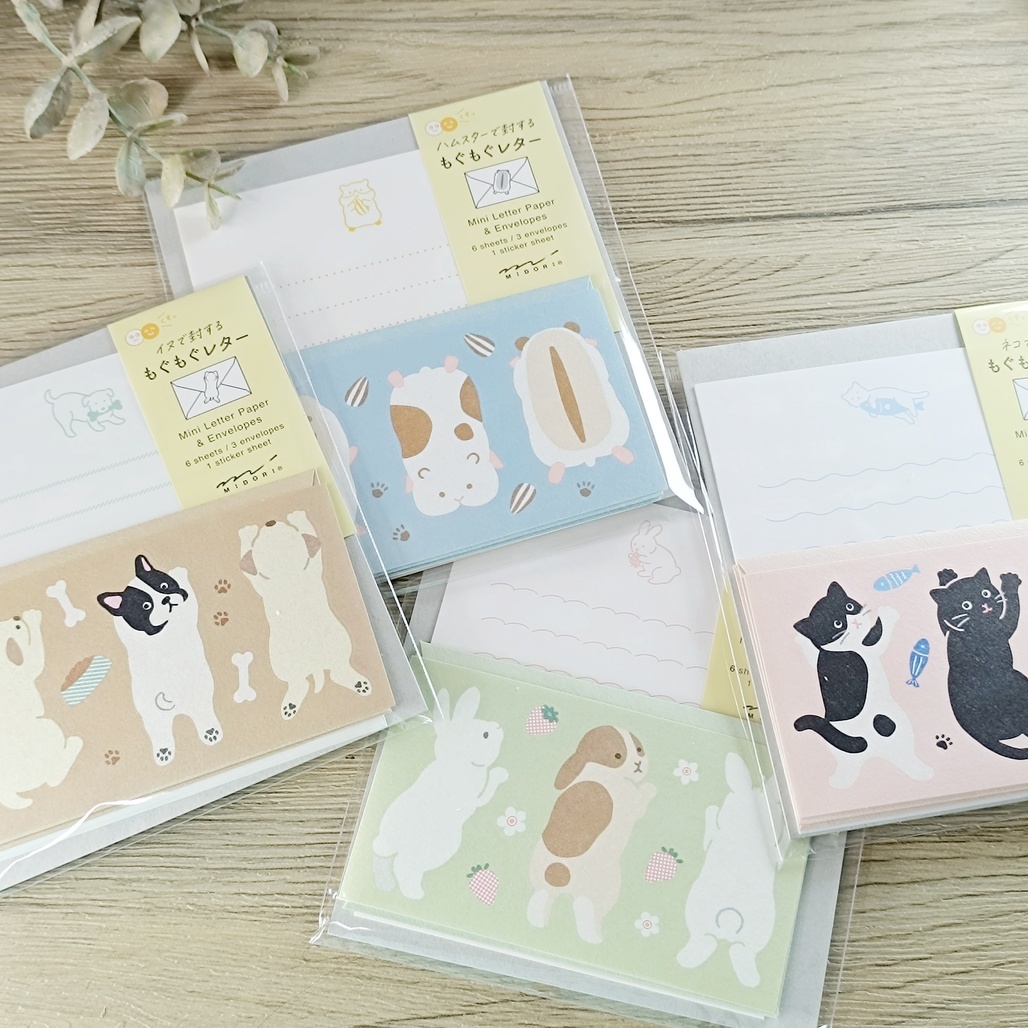 日本MIDORI．貪吃動物系列 迷你信紙信封組附貼紙 共四款