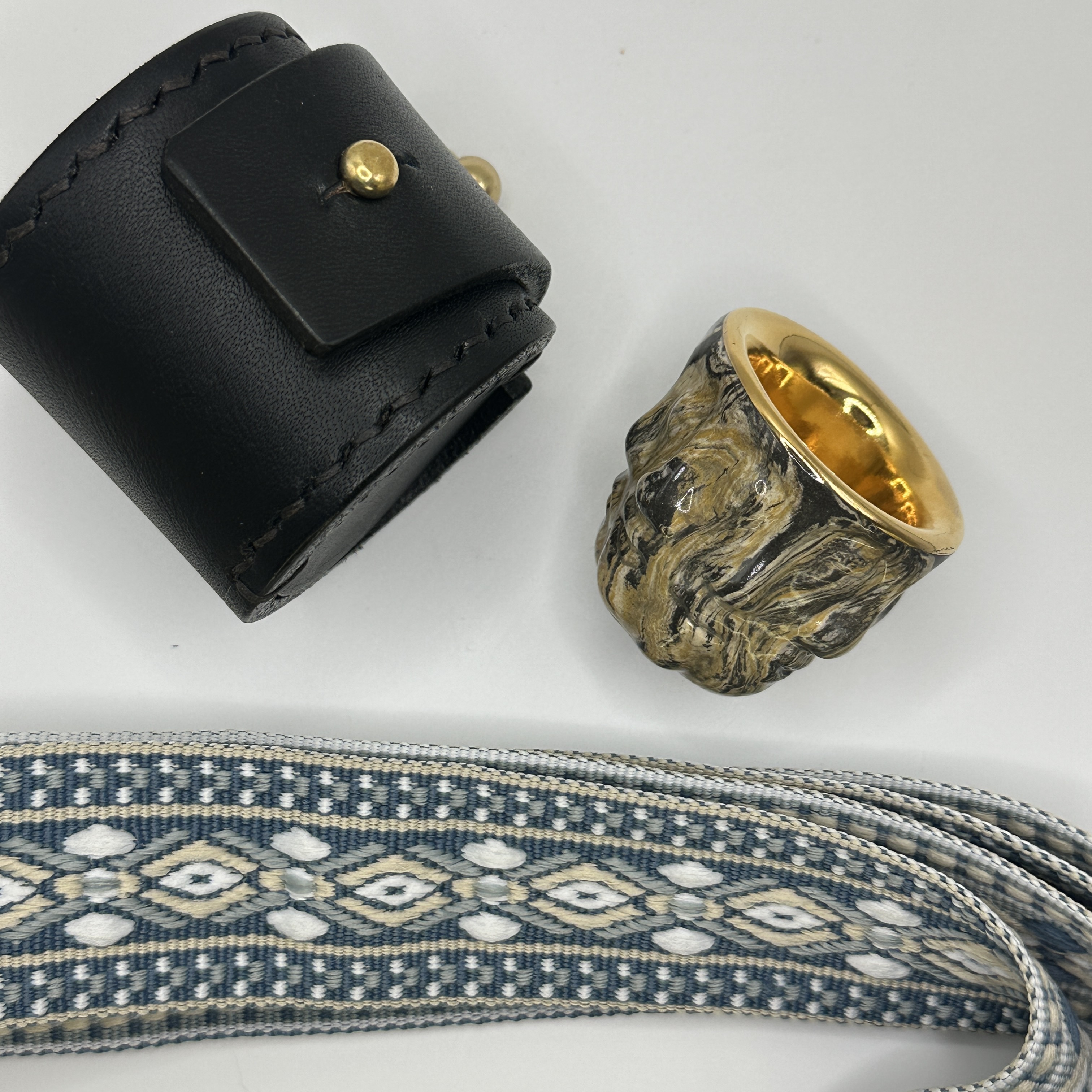 今村能章 - 陶藝人臉金裏小杯 墨 Sumi - 含手工皮套（20250122-17）