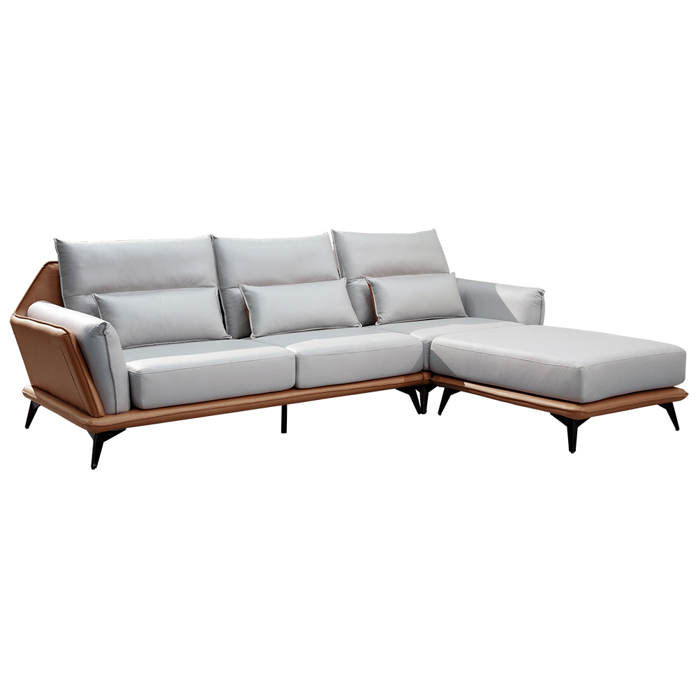 艾迪蒂L型灰色科技布面沙發-附抱枕(四人座+腳椅)