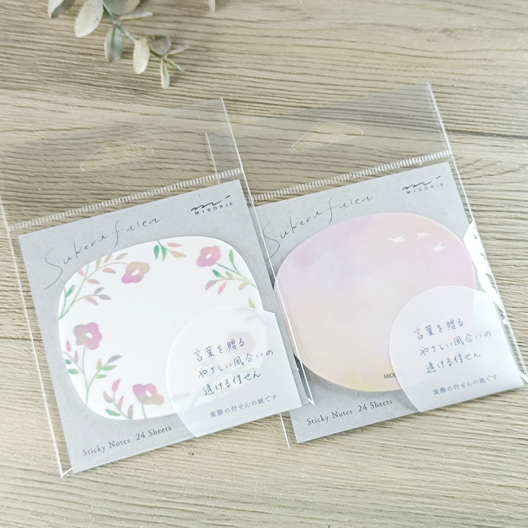 日本MIDORI．半透明花紋便條貼 夕陽/粉色小花