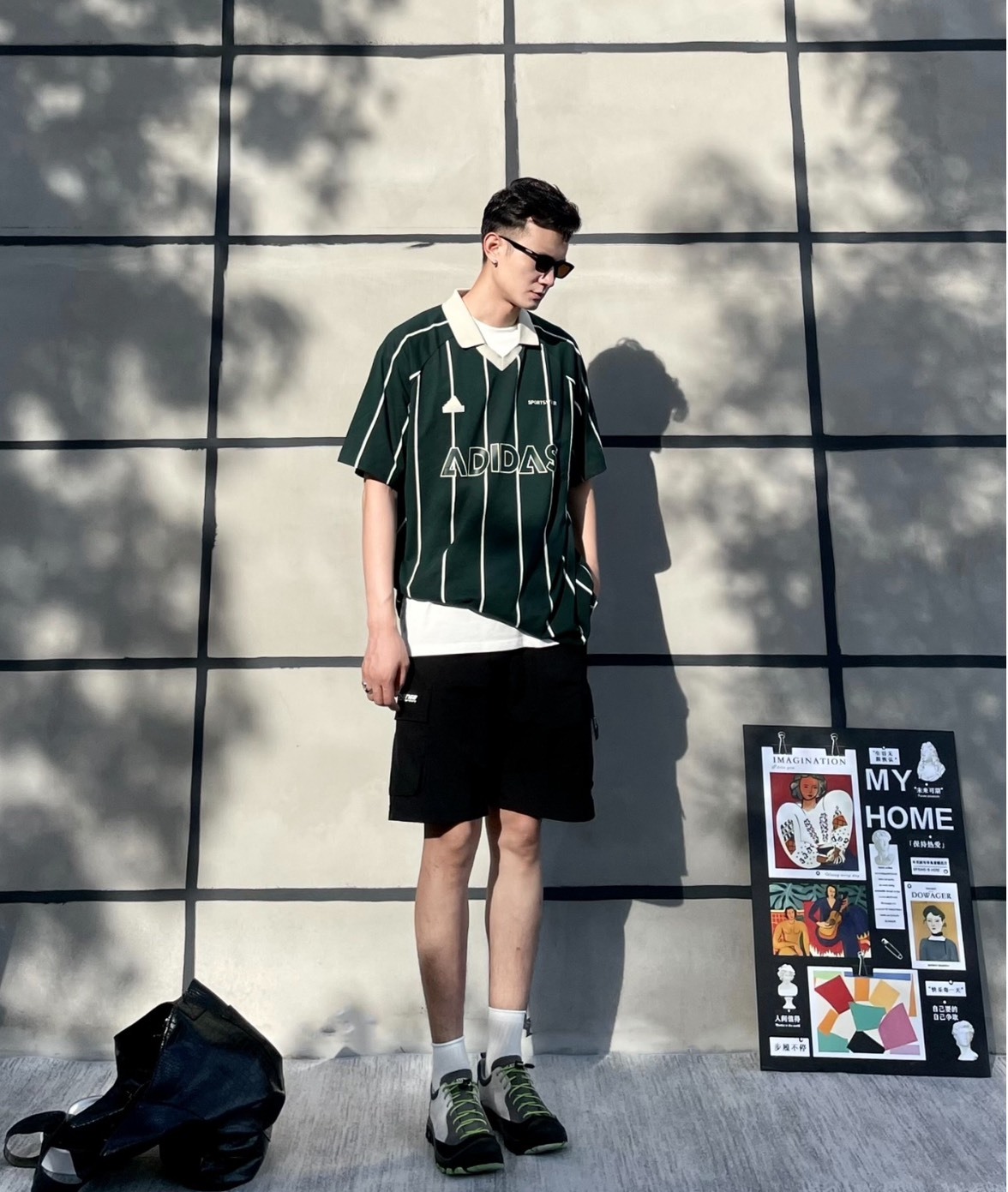 adidas TIRO 条纹LOGO印花短袖Polo衫 夜空綠 男款