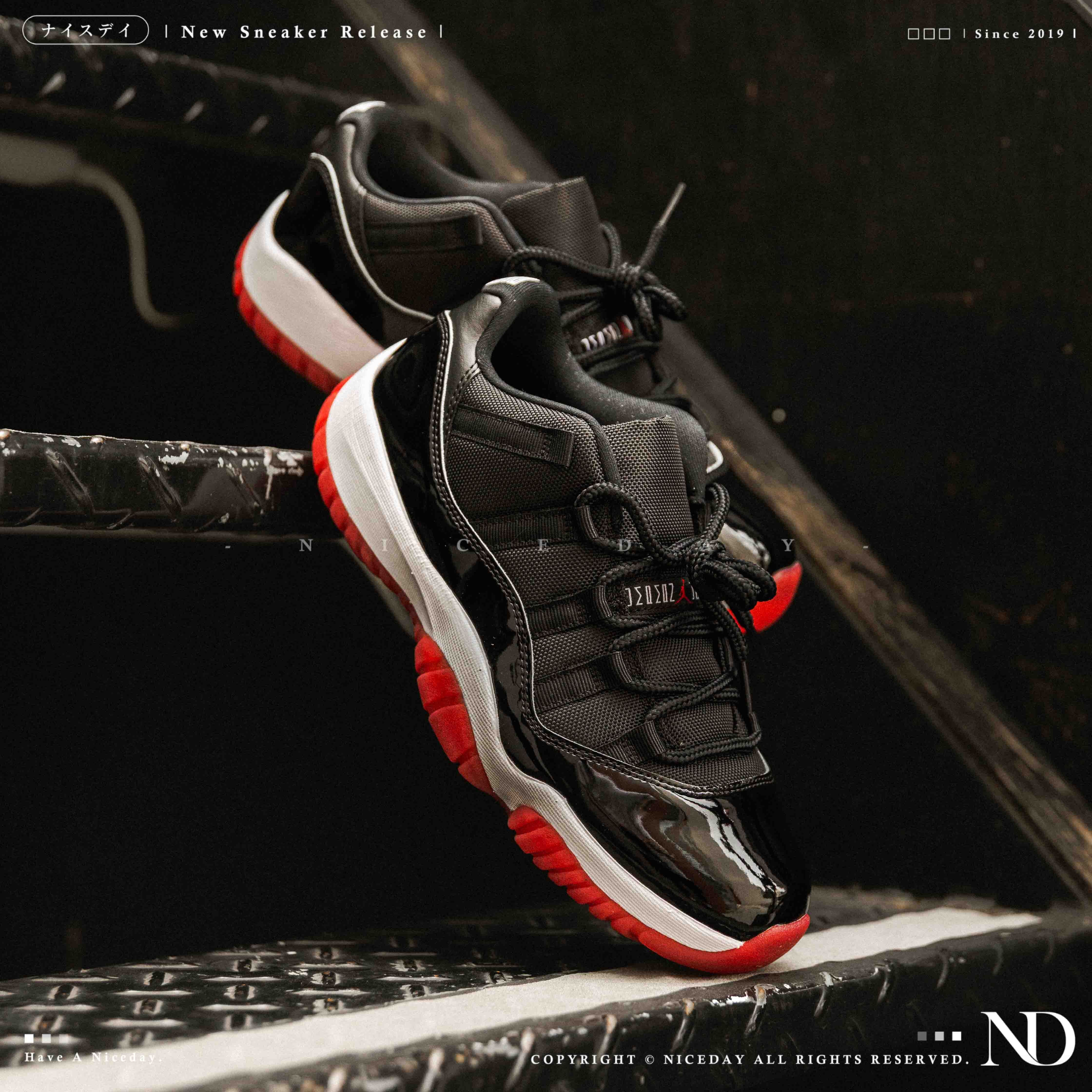 NICEDAY 現貨 AIR JORDAN 11 LOW BRED 黑紅 AJ11 2025 復刻 黑 漆皮 籃球鞋 FV5104-006