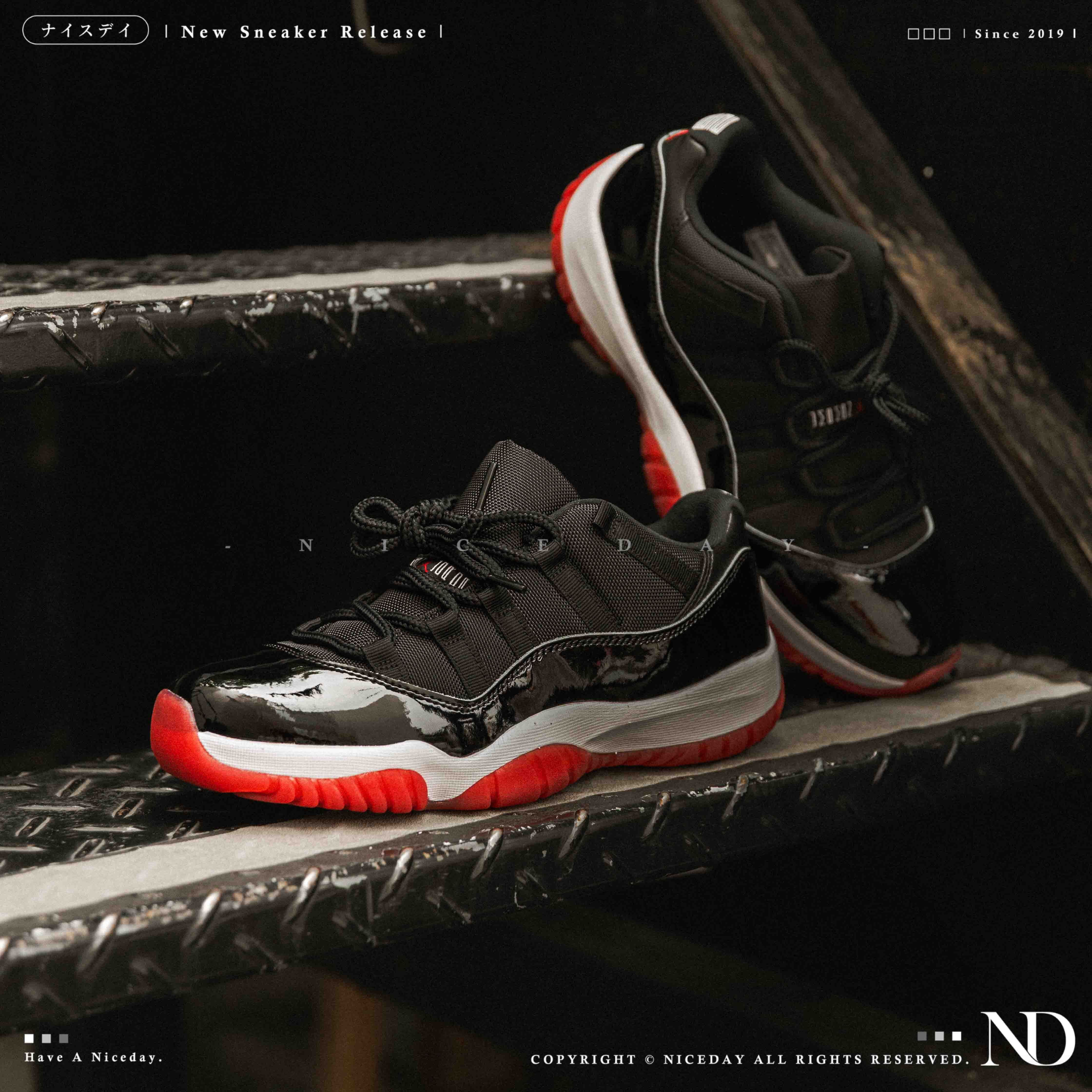 NICEDAY 現貨 AIR JORDAN 11 LOW BRED 黑紅 AJ11 2025 復刻 黑 漆皮 籃球鞋 FV5104-006