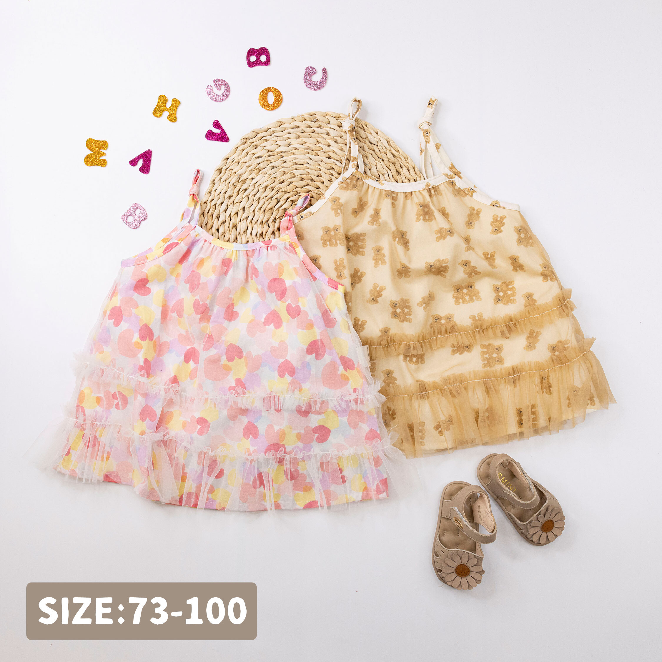 繽紛愛心與熊熊綁帶洋裝＊二色 (H50415)