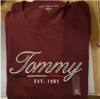 [S] TOMMY HILFIGER MAROON SCRIPT TOMMY LOGO T-SHIRT, 76J5454-601 (STH1197)