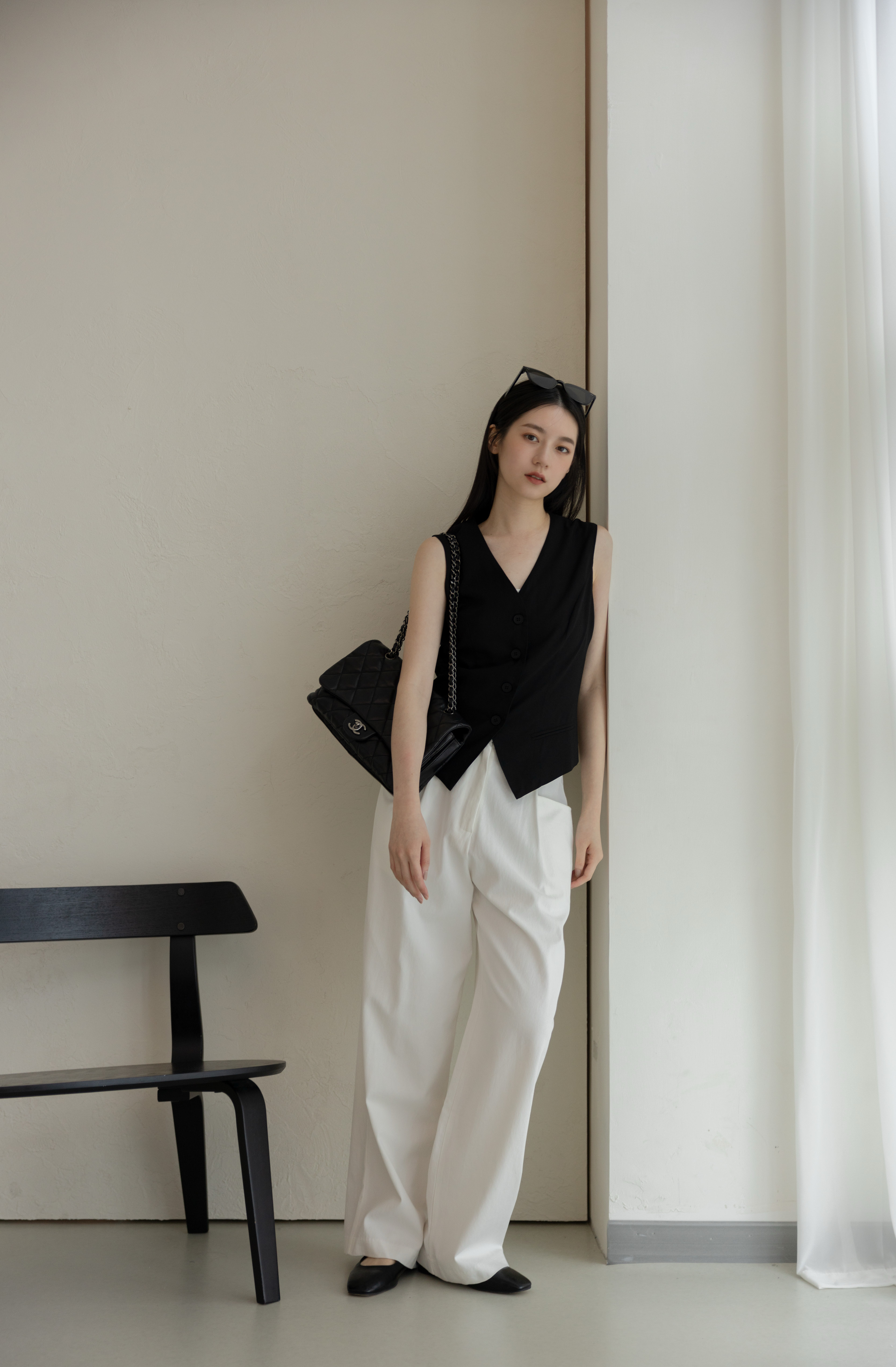 時髦棉麻西裝背心-黑