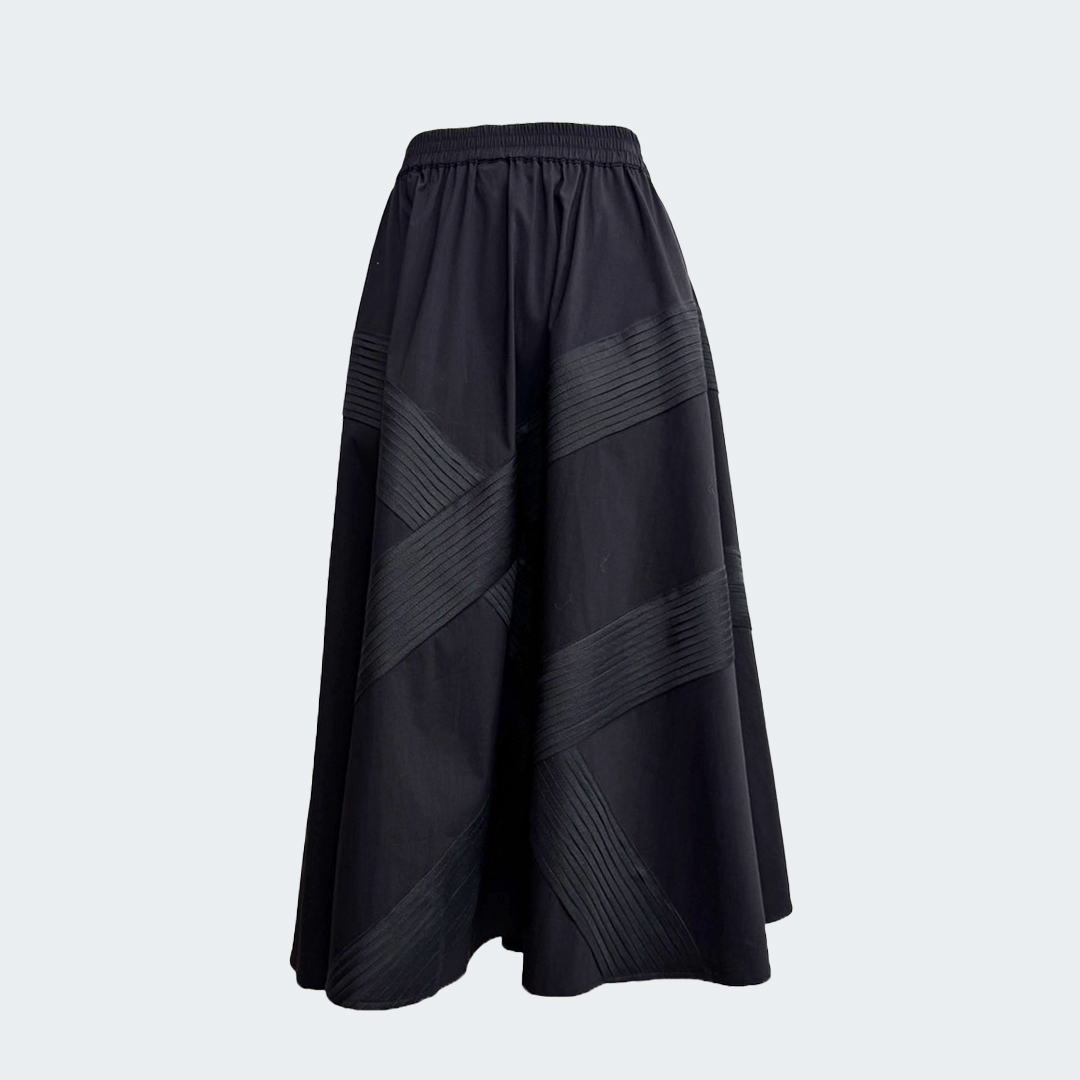 織影壓紋全鬆緊中長裙