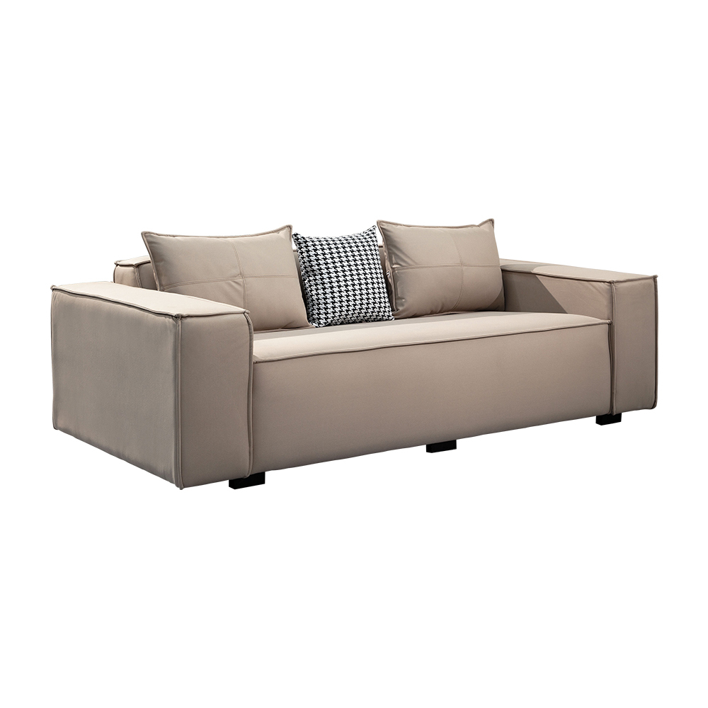 葛妮絲卡其色科技布面沙發三人座/沙發椅-附抱枕