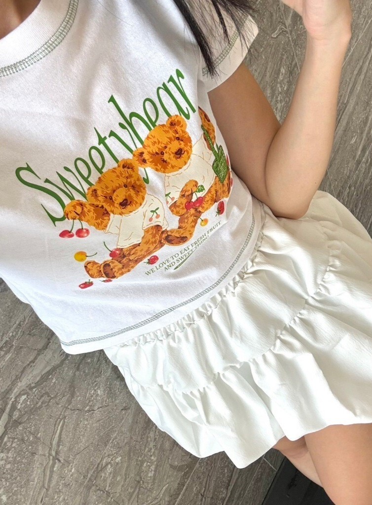 #現貨優惠 泰國 櫻桃熊熊 綠車縫 短版上衣