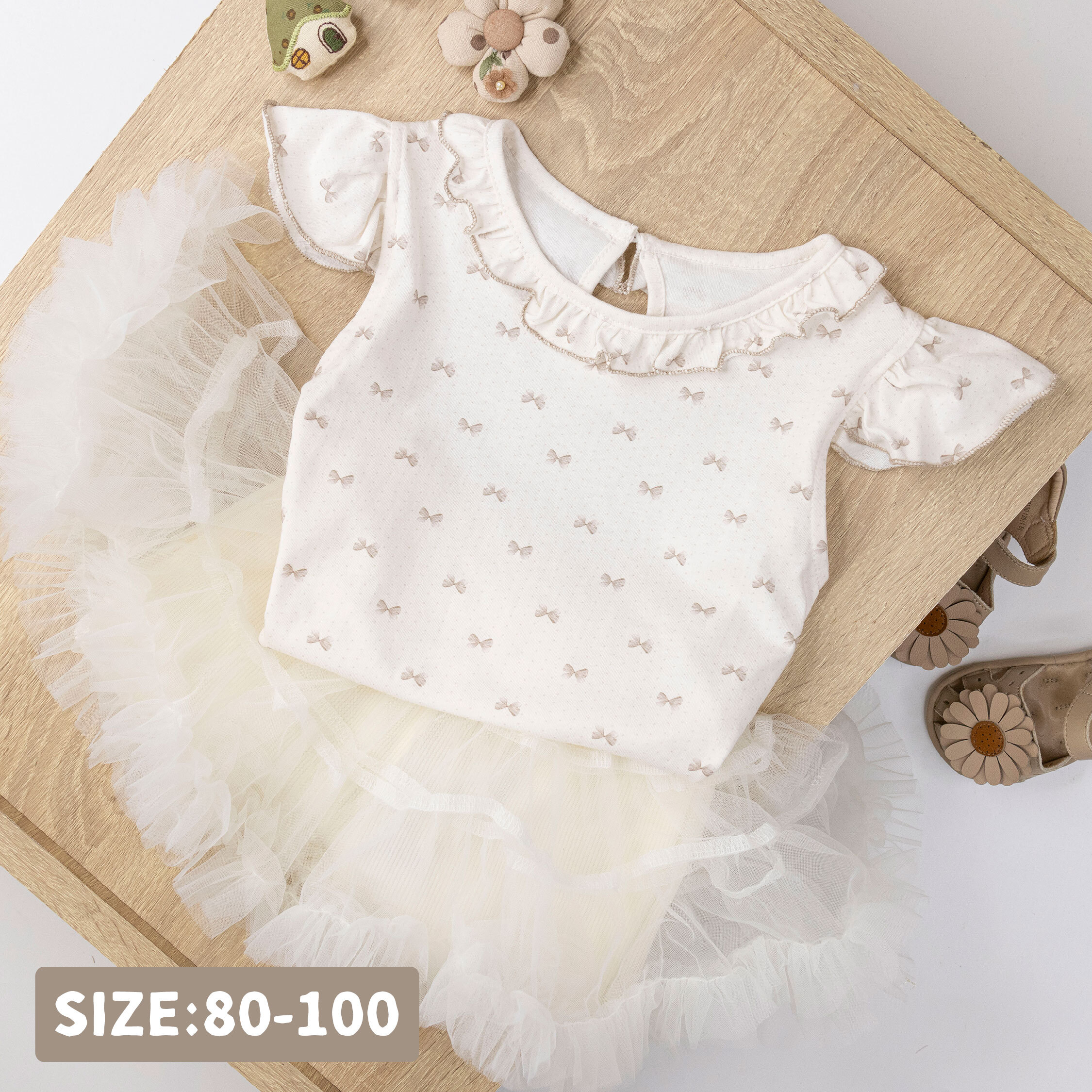 滿版甜甜蝴蝶結舒適質感上衣/短T (H50435)