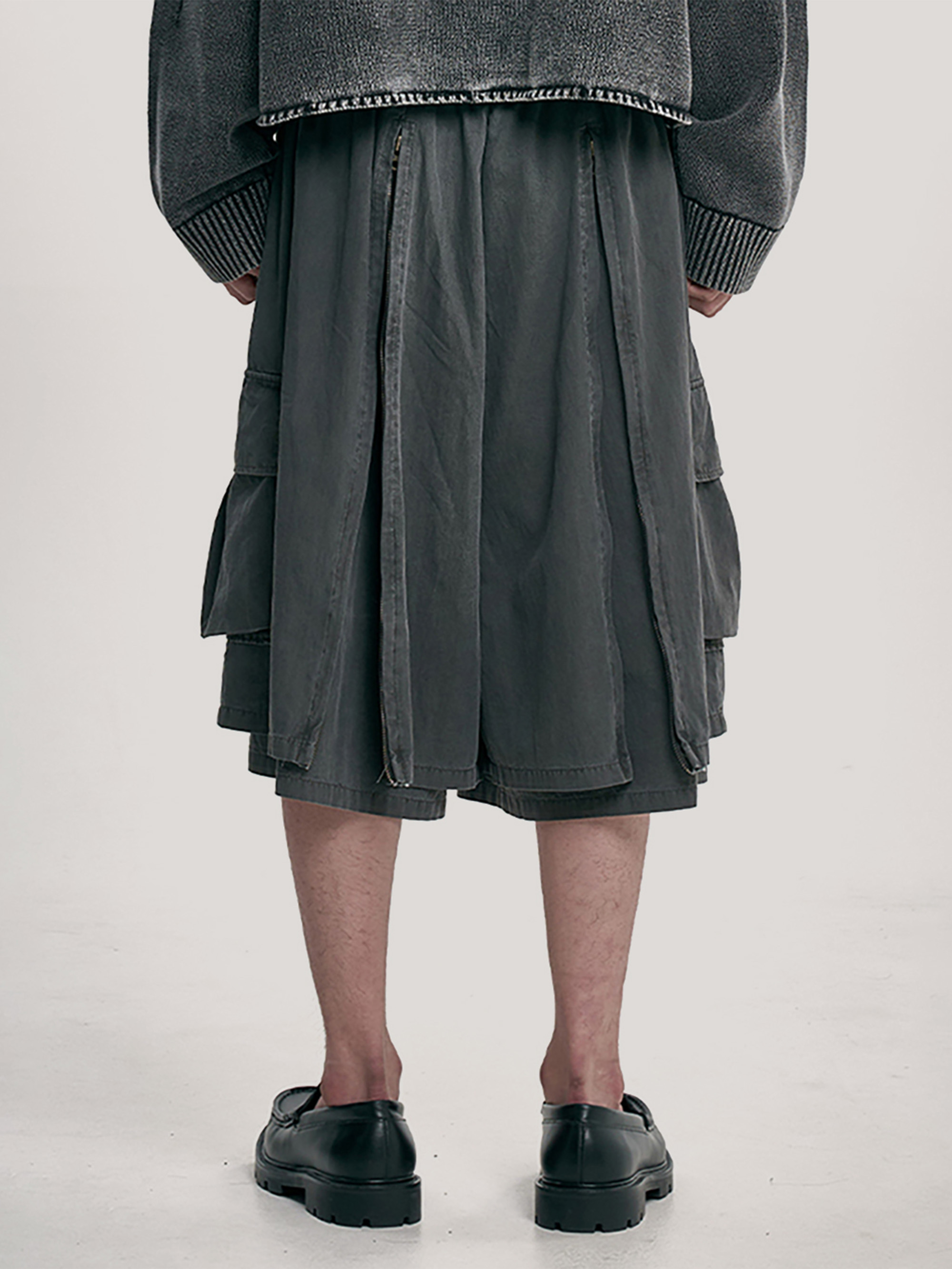 AJOBYAJO WASHED LAYERED ZIP-UP SHORTS | ARKIVE STUDIO