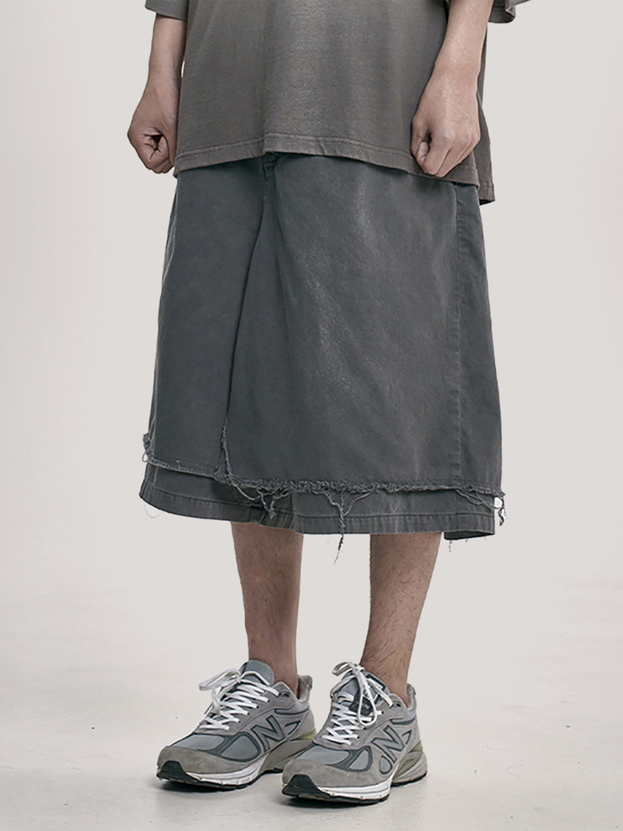 AJOBYAJO WASHED LAYERED SKIRT SHORTS 短褲