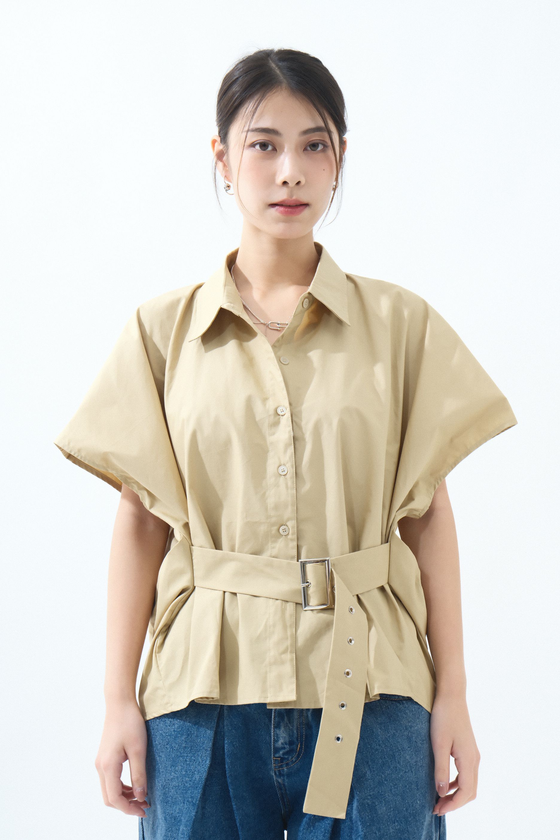 立體剪裁連腰帶恤衫 (現貨款式）