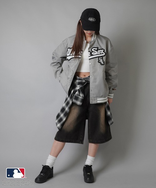 KTQ STORE ‧ MLB/美國職棒大聯盟 灰色 大號尼龍體育場夾克