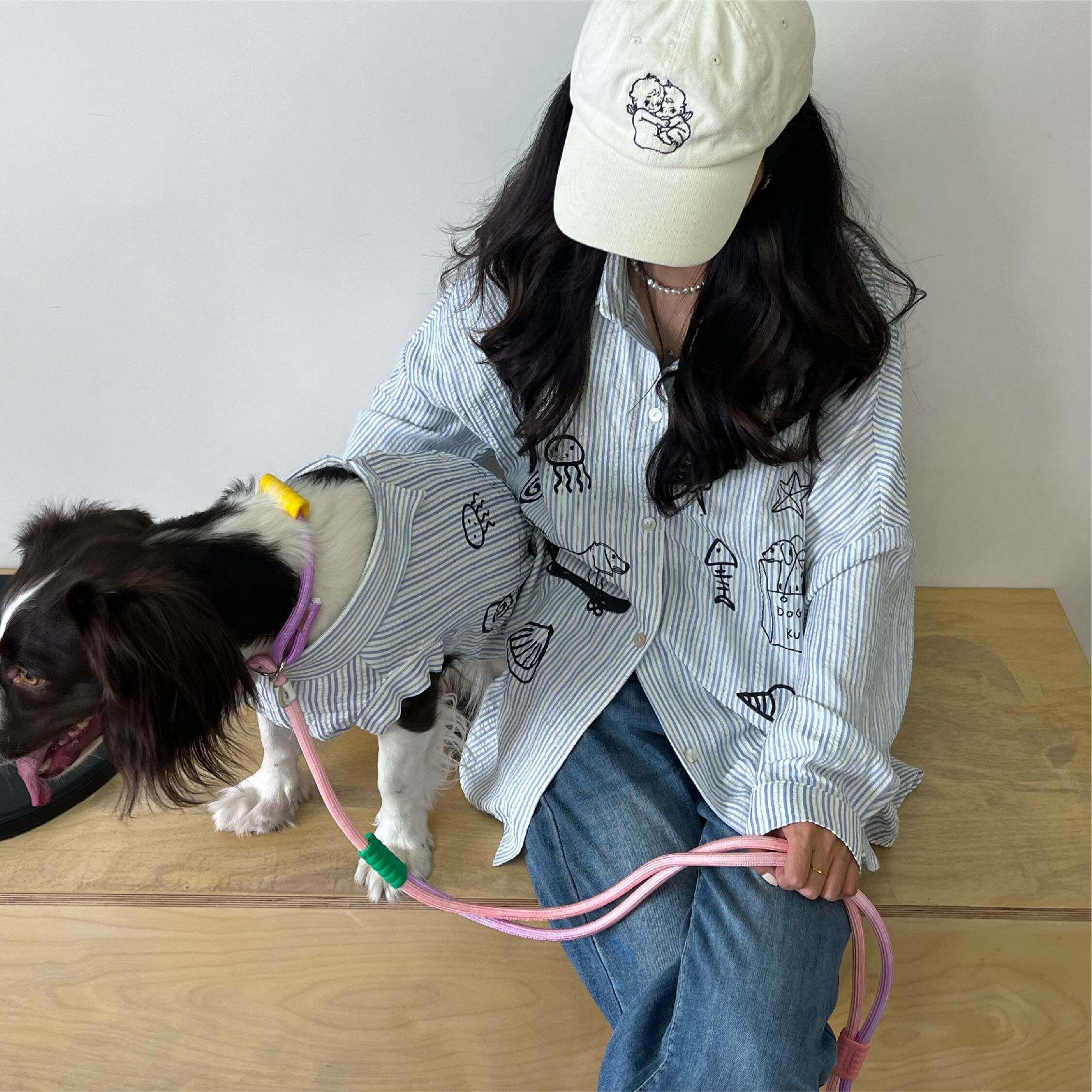 DOGKUMA - 藍色條紋塗鴉襯衫- 寵物款