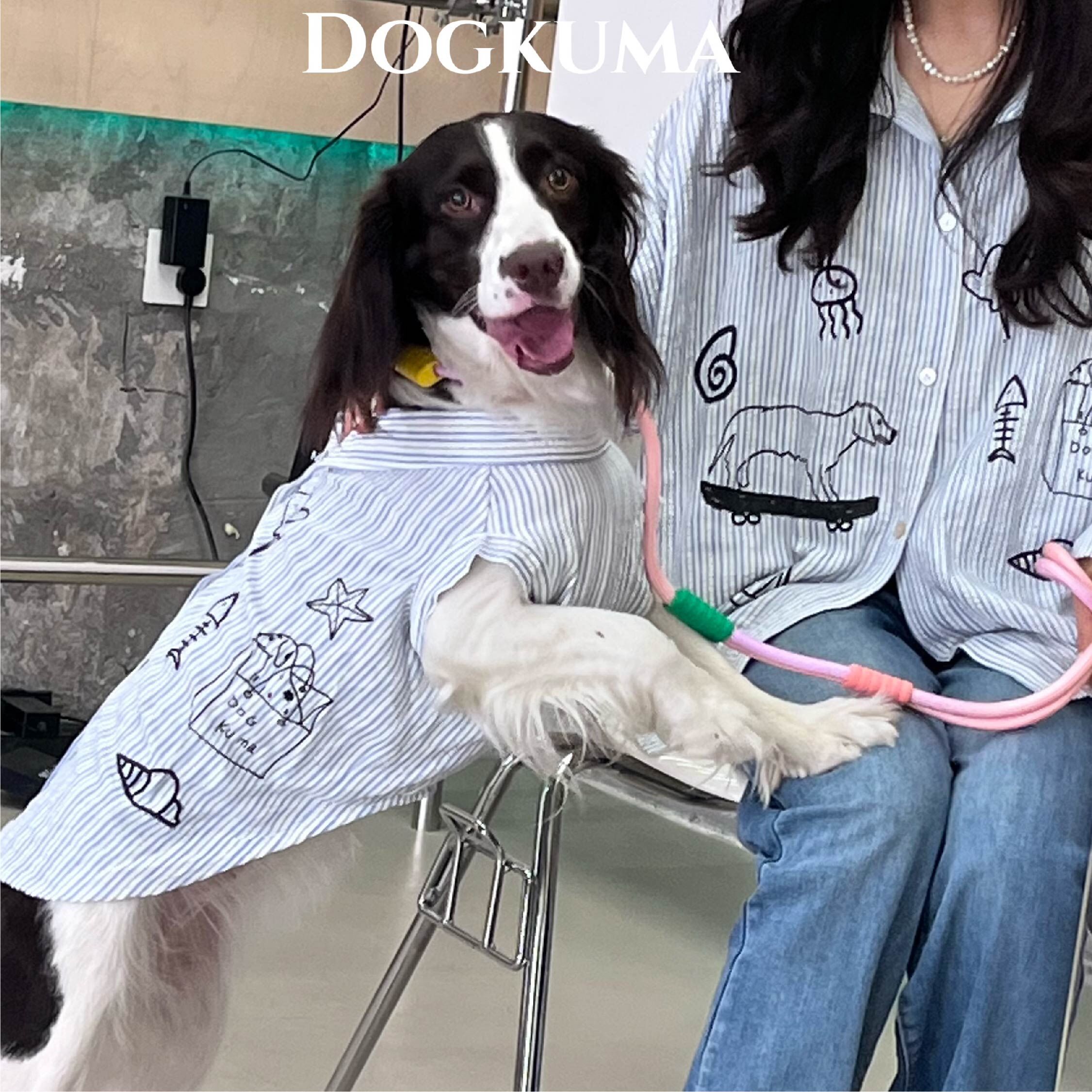 DOGKUMA - 藍色條紋塗鴉襯衫- 寵物款